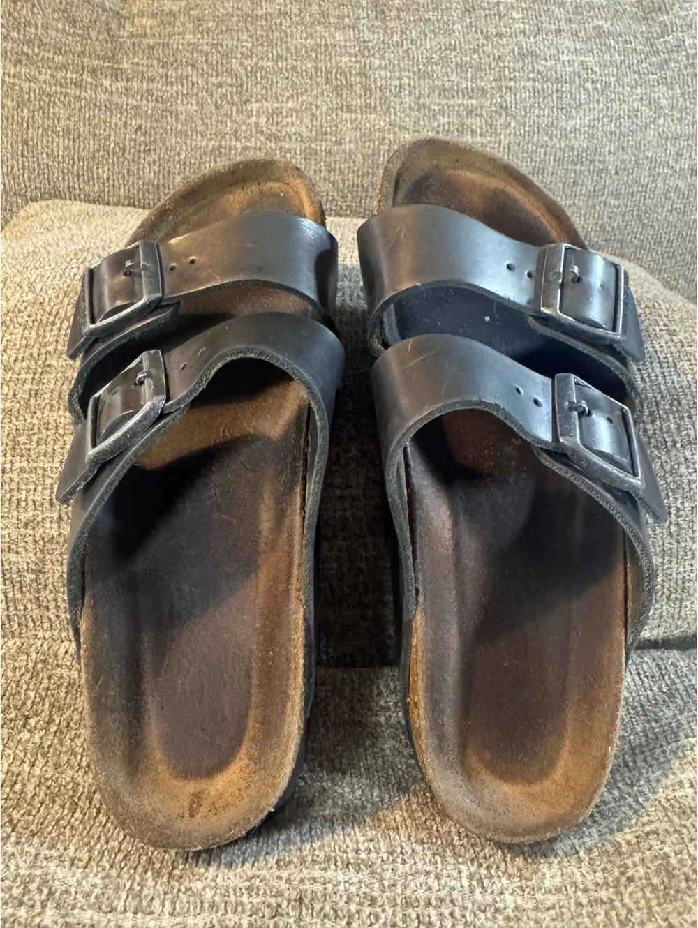 Birkenstock Arizona Two-Strap Leather Sandals - Black Metallic Women’s size 7